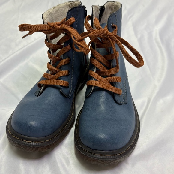 Rieker 78240 Paris Lace Up Synthetic Leather Ankle Boots Doc Style Combat Blue - Picture 2 of 9